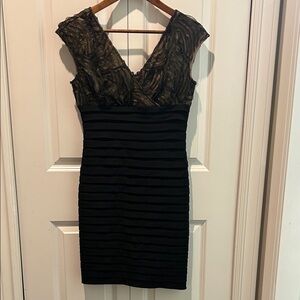 Adrianna Papell Black Lace Cocktail Dress Size 4 Ruched Bodycon Formal